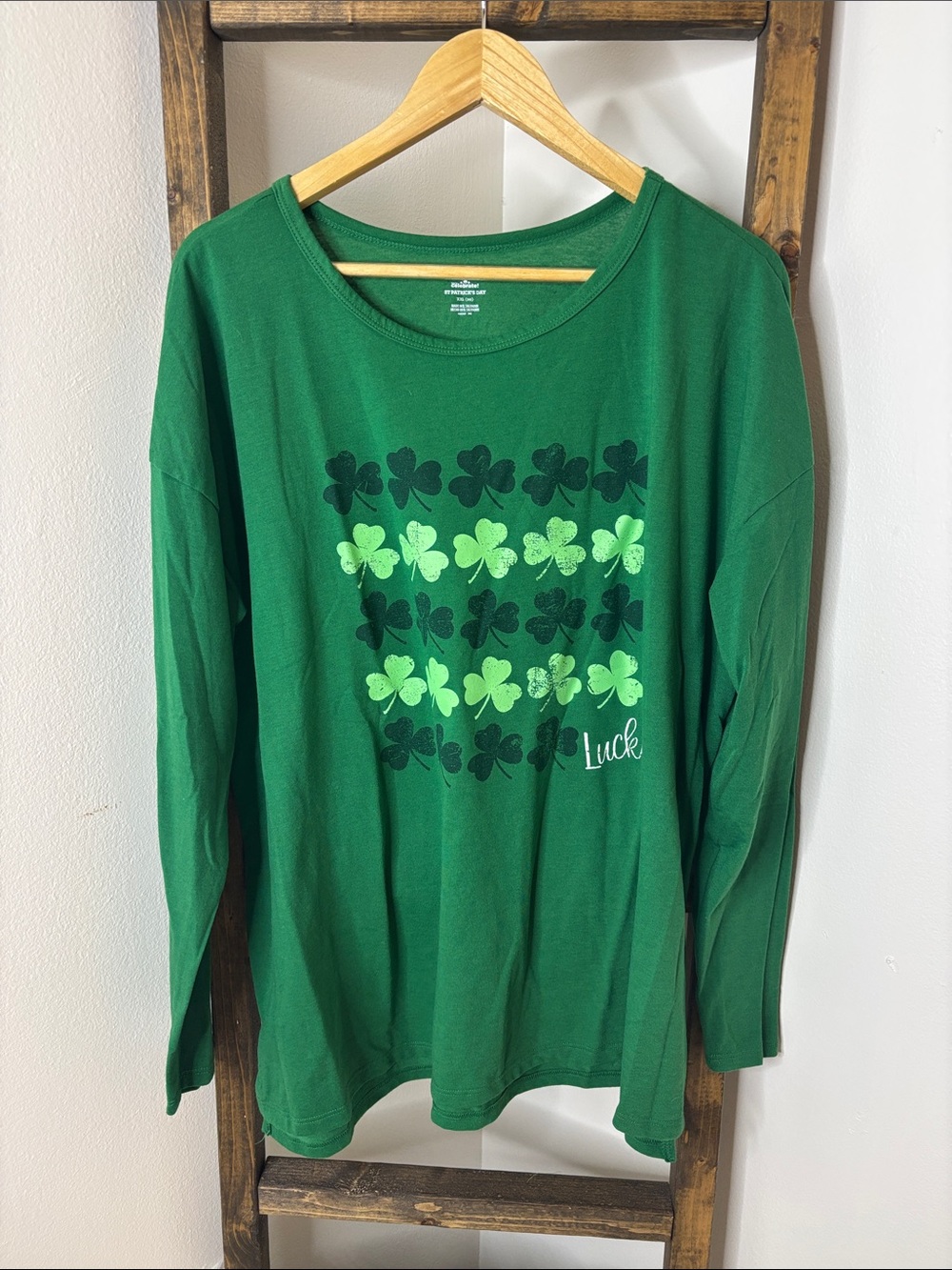 Celebrate It Green Long Sleeve Tee with Clover Grid Size XXL